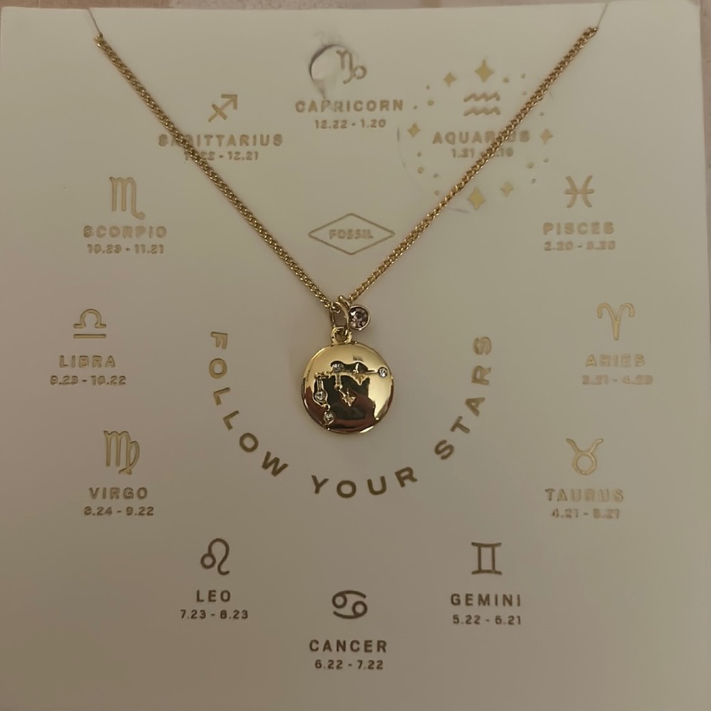Cute Gold Fossil Aquarius Zodiac Necklace